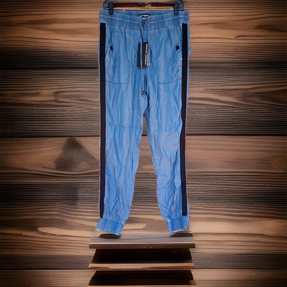 Karl Lagerfeld Blue Chambray Tuxedo Jogger Pants Medium NWT $99.50